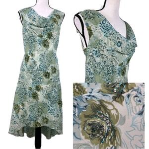 Vtg Y2K 90s Midi Dress Sz 10 Floral Cowl Forest Fairy Earthy Romantic Boho 3098